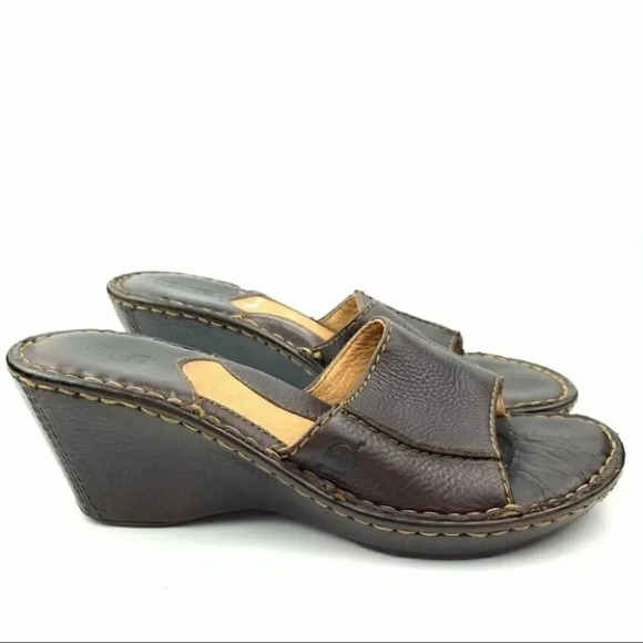 Born Ida sandals sz 7 38 M/W brown leather wedge - Picture 1 of 13